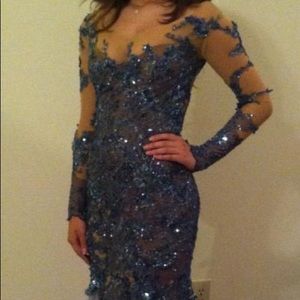 Custom One-of-a-kind Blue Beaded Gown